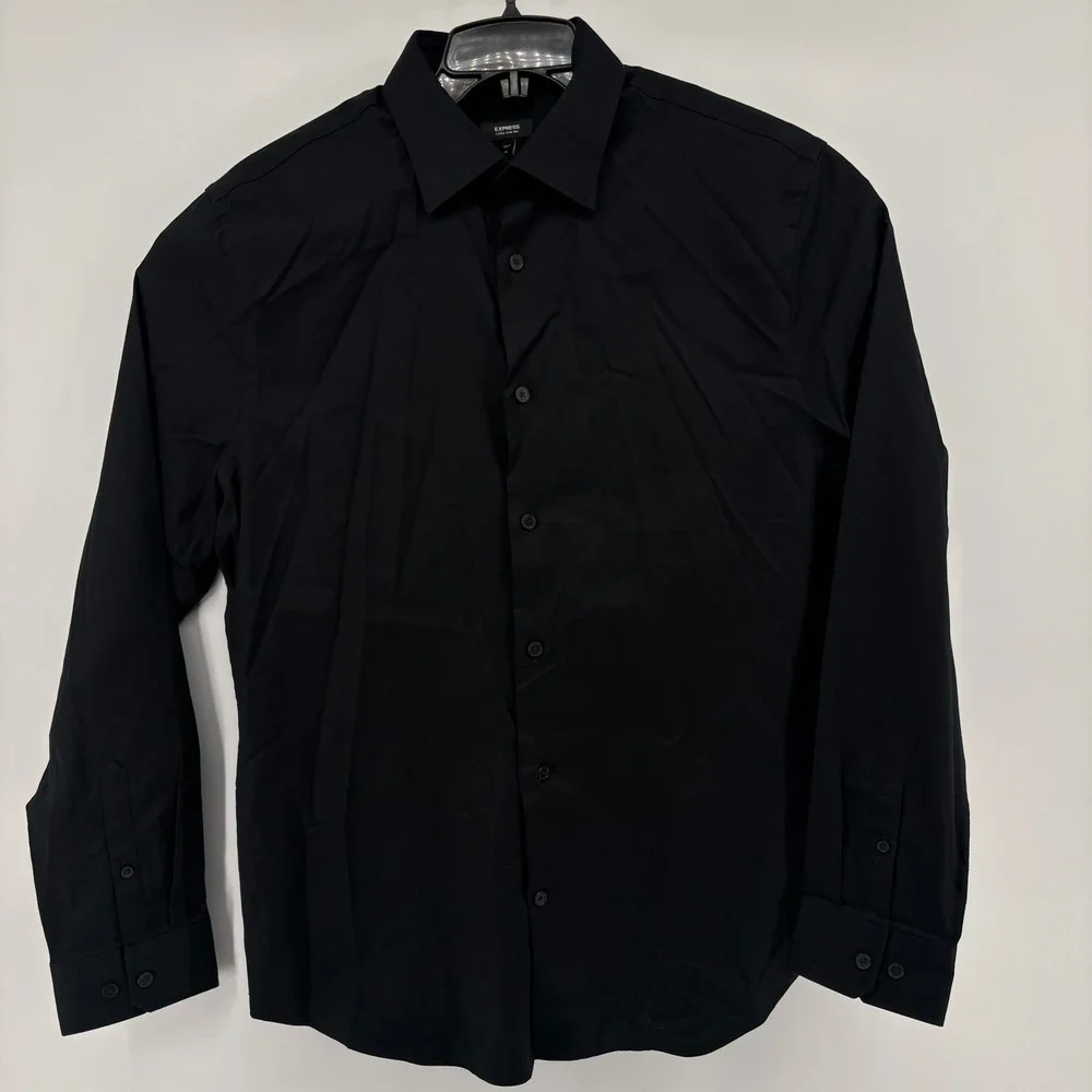 Express Extra Slim 1MX Mens Black Button Down Shirt Long Sleeve Medium NWT